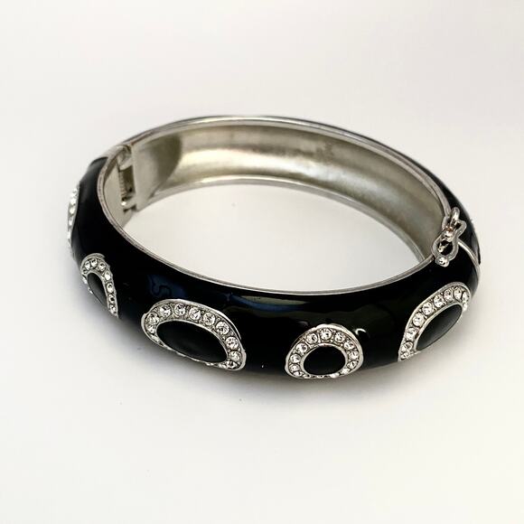 Lot of 2 LIA SOPHIA Bracelets Black Enamel Crystals Silver Tone Flowers Rings - Picture 5 of 8